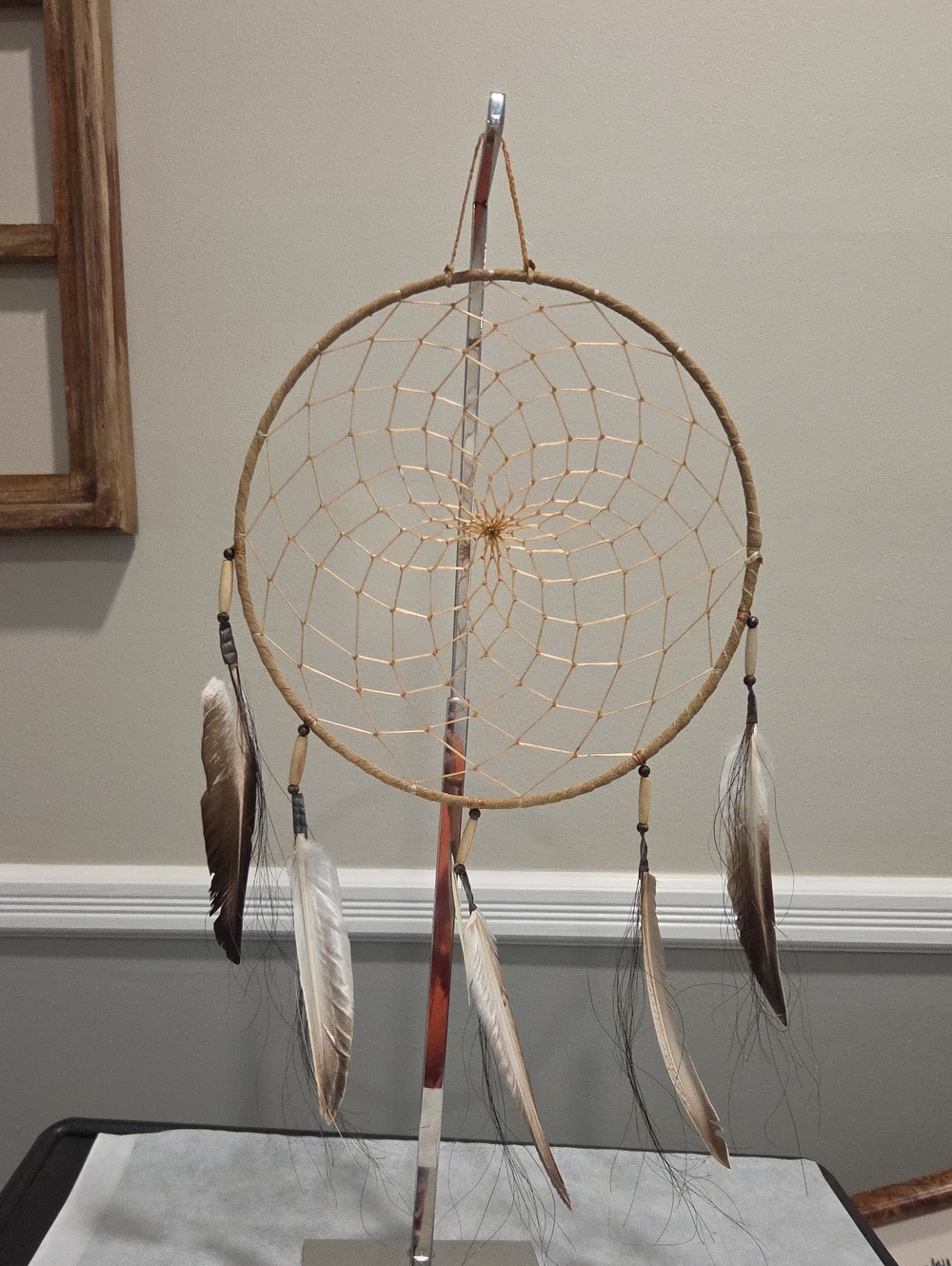 Natural Beige Dreamcatcher Wall Decor with Feathers- 10"